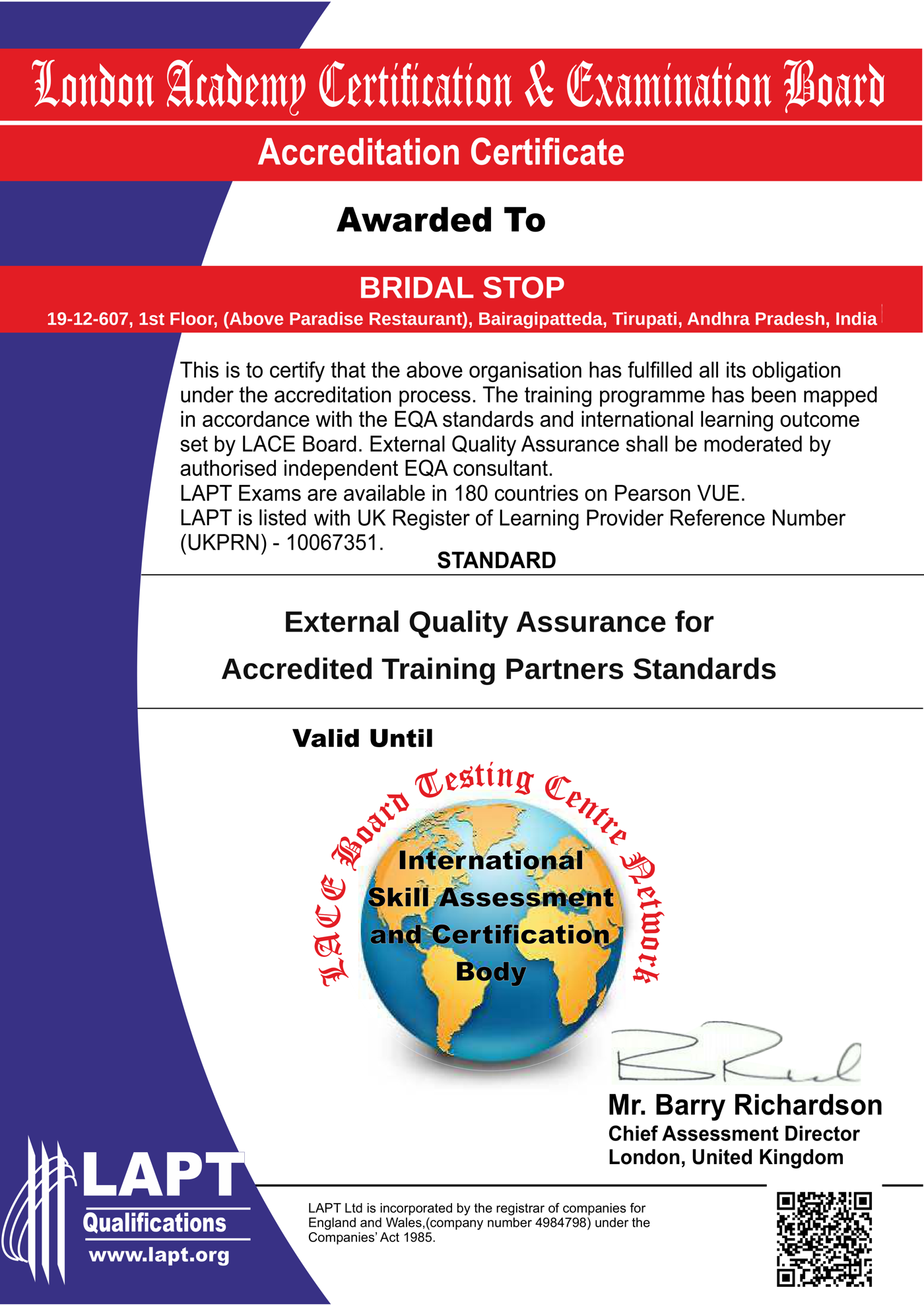 Accreditation certificate