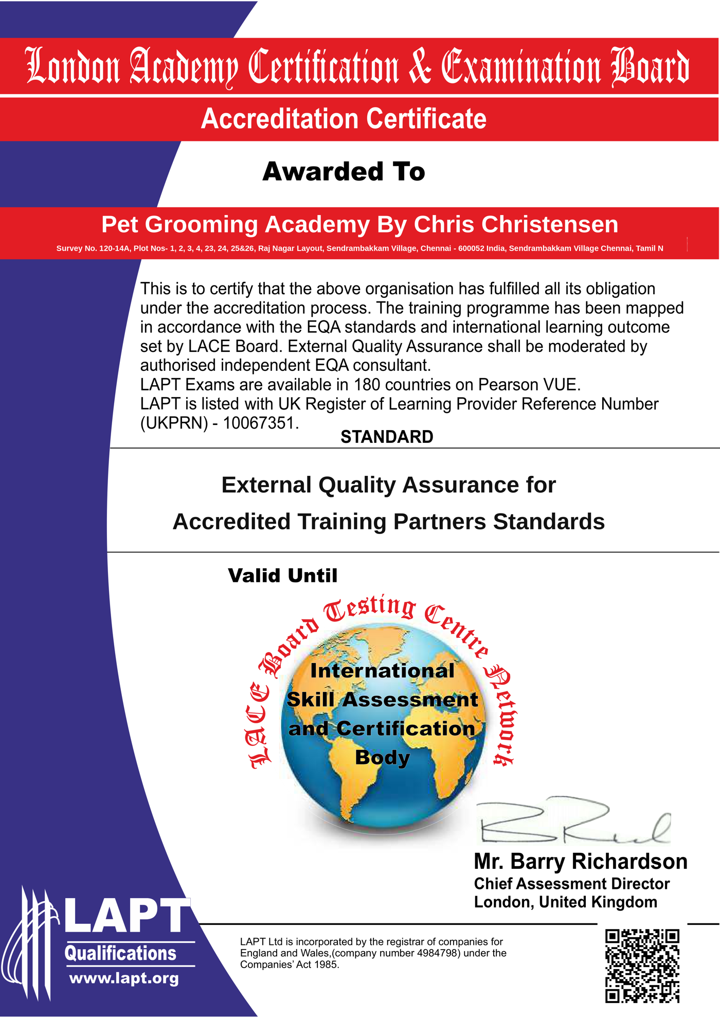 Accreditation certificate