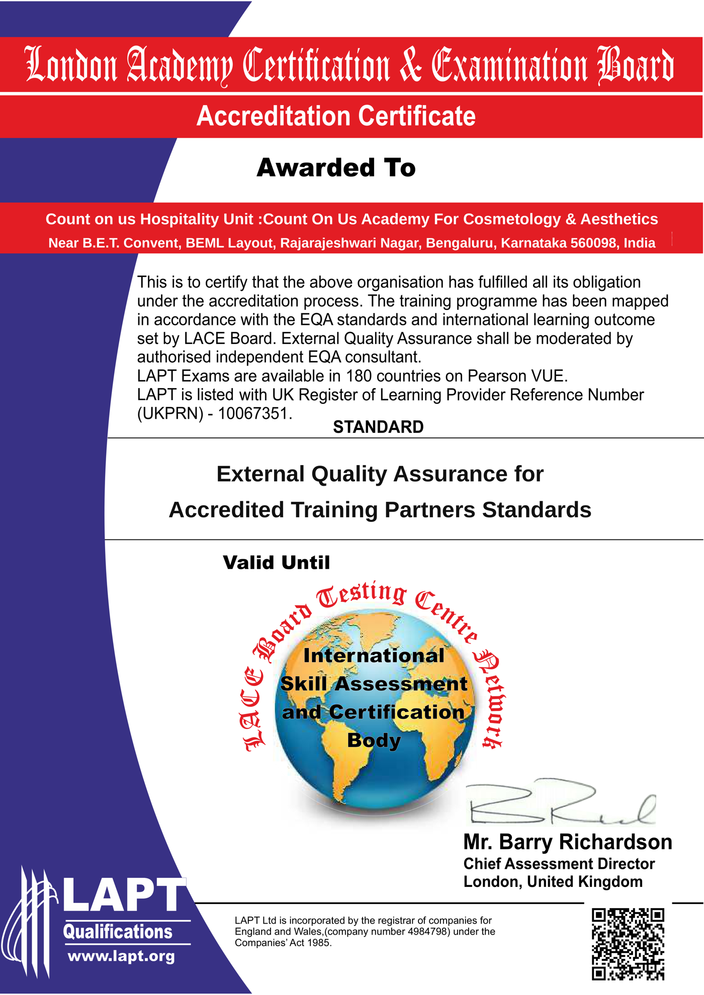 Accreditation certificate