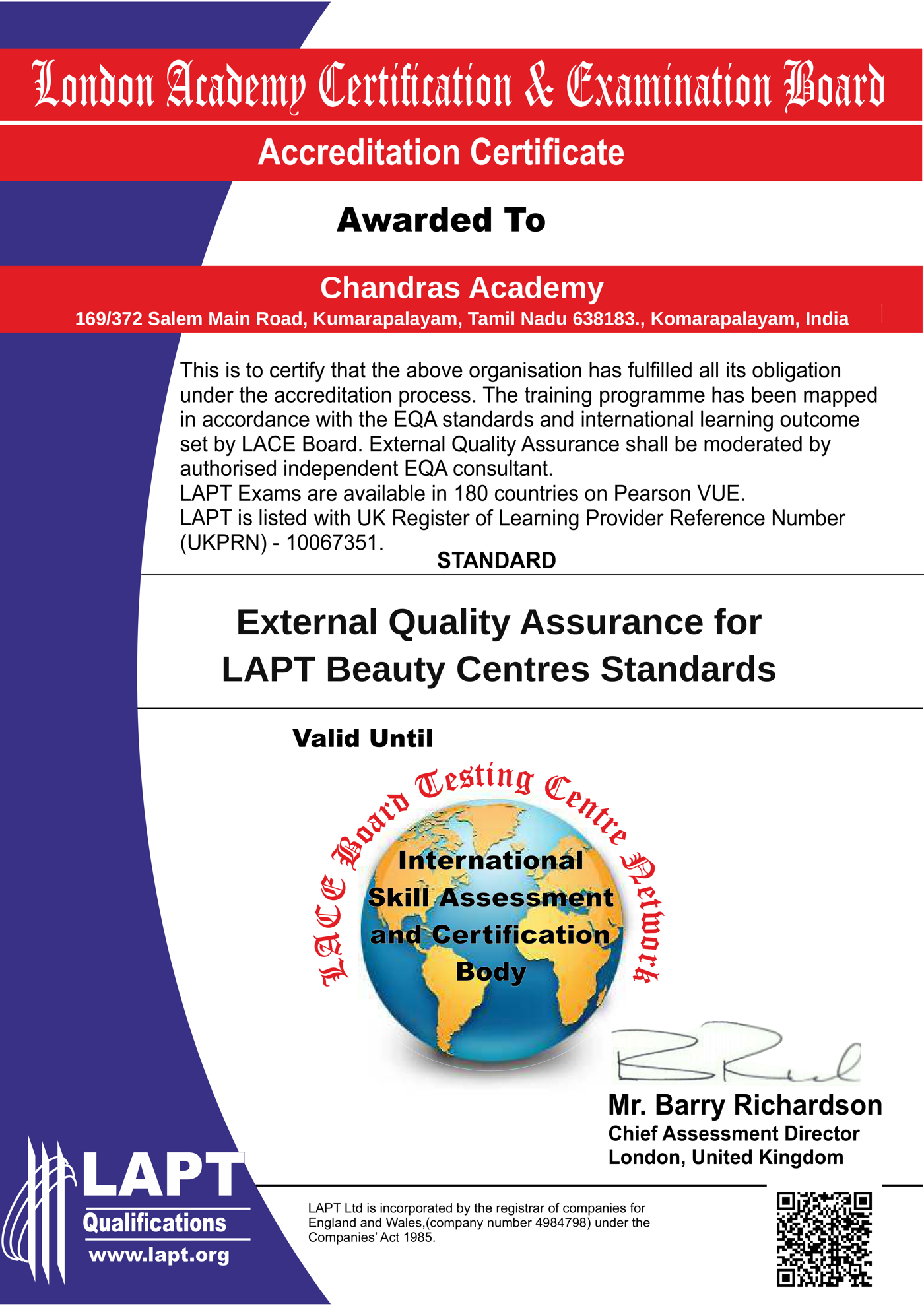 Accreditation certificate