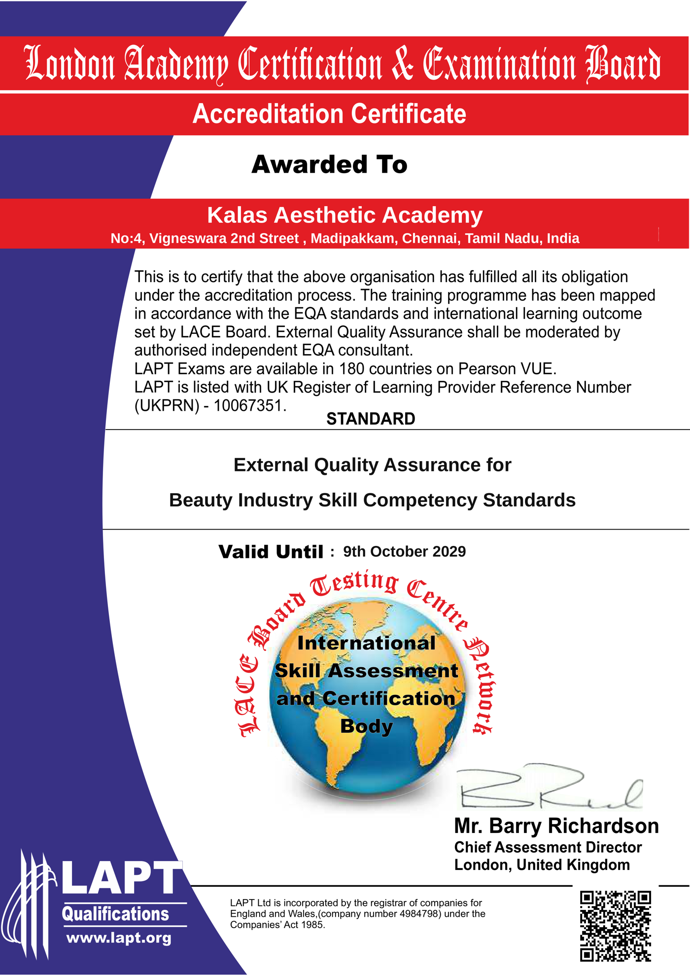 Accreditation certificate