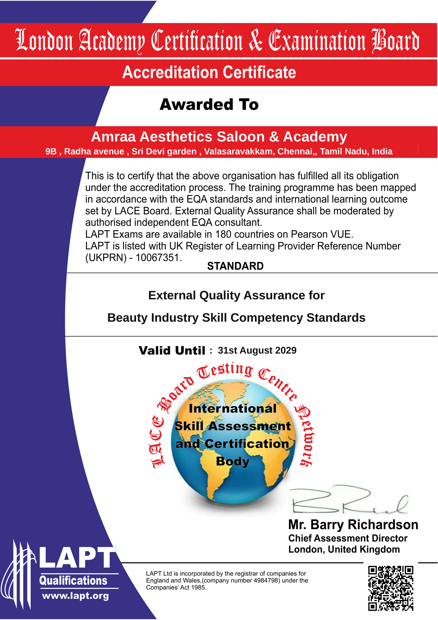 Accreditation certificate