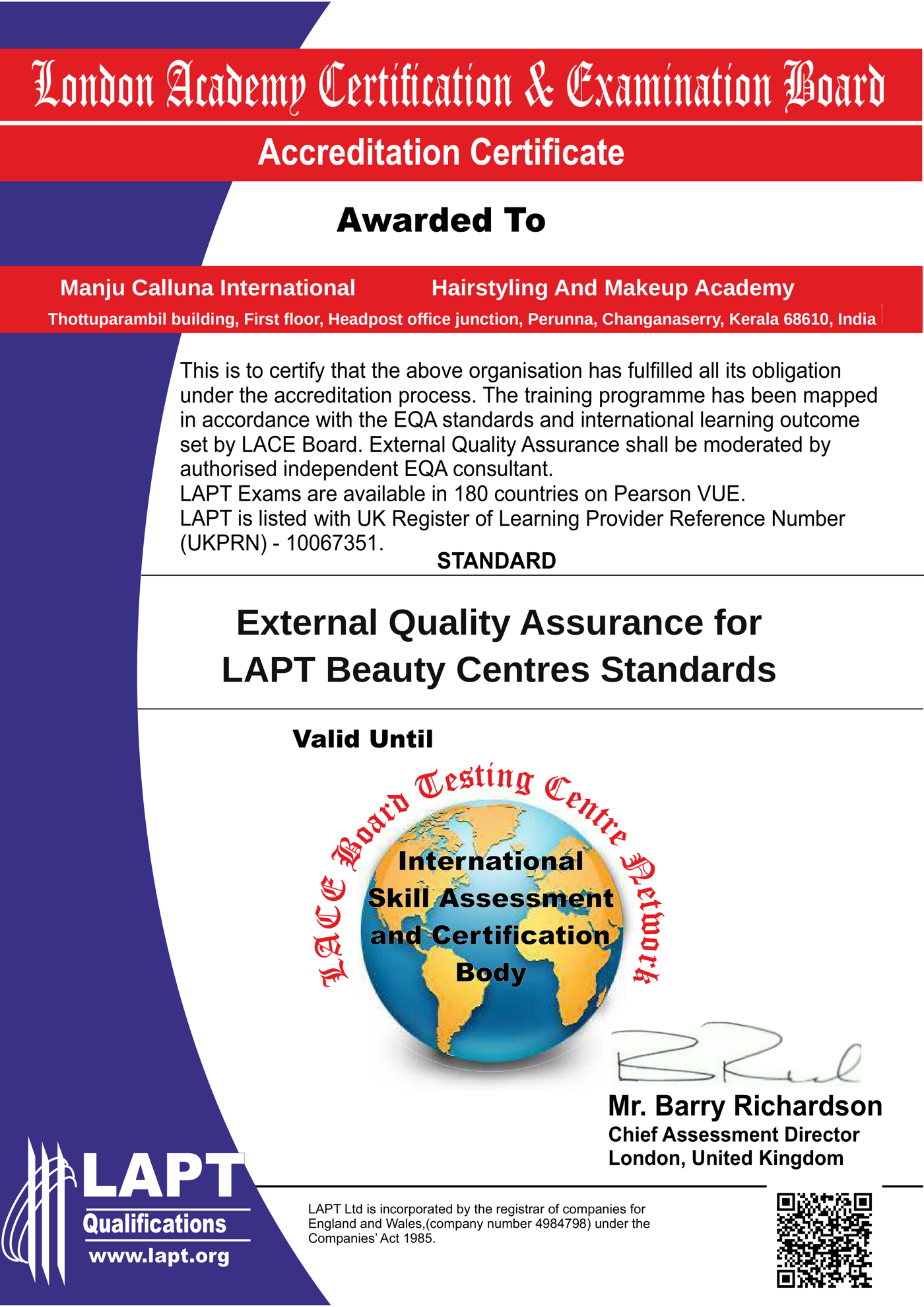 Accreditation certificate