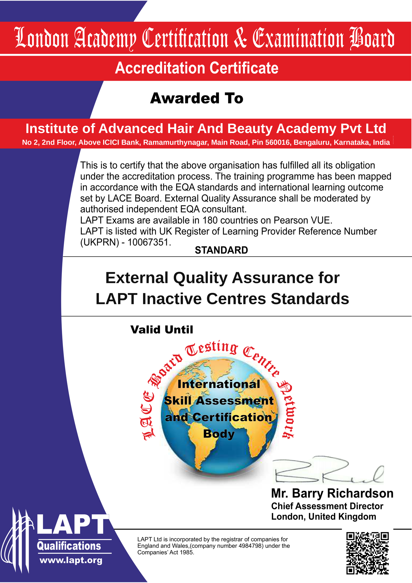 Accreditation certificate