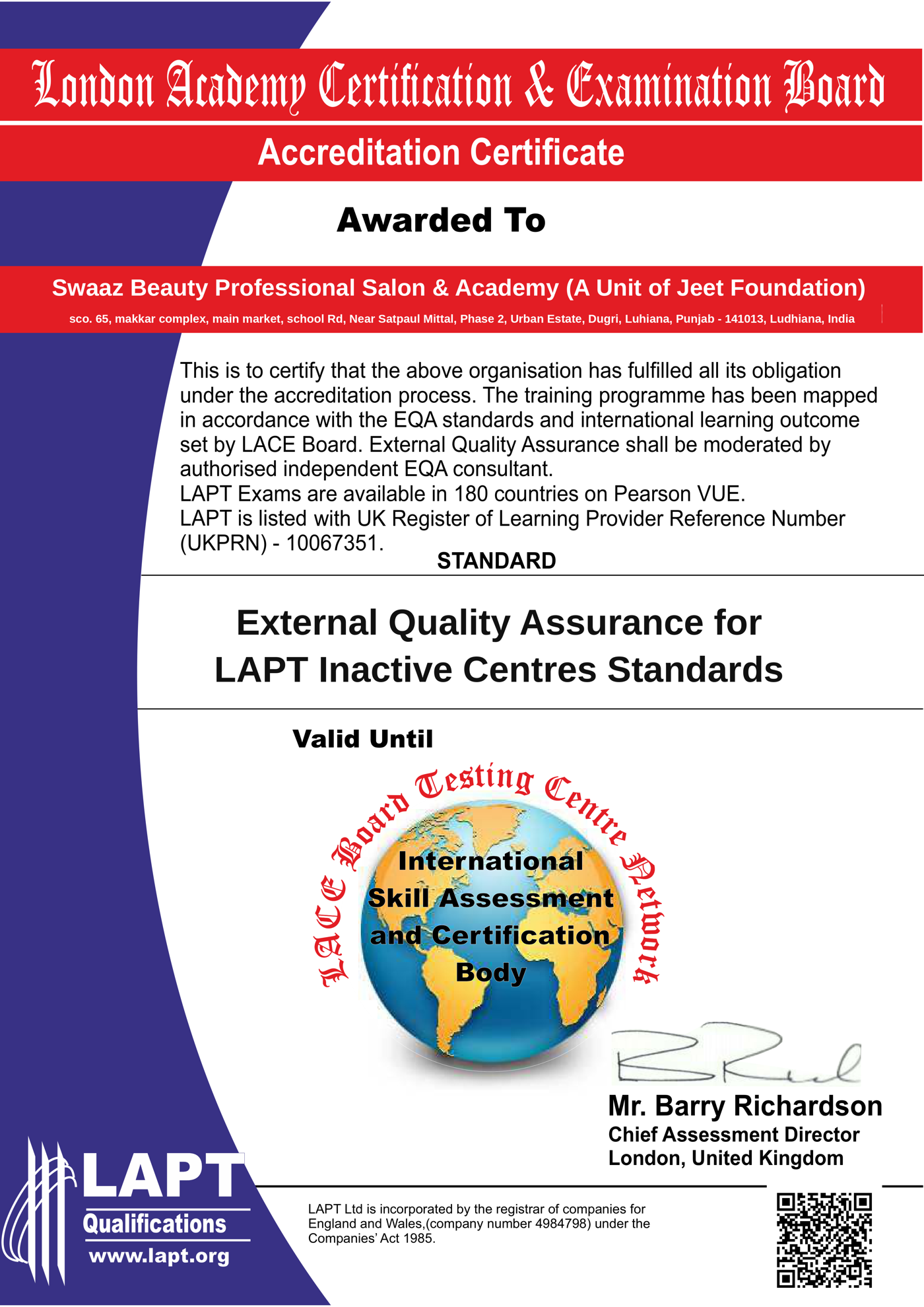 Accreditation certificate